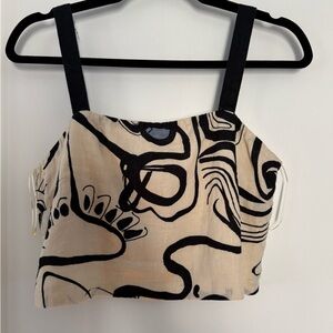 Magaschoni Black and Cream Abstract Crop Top. Summer vacation
